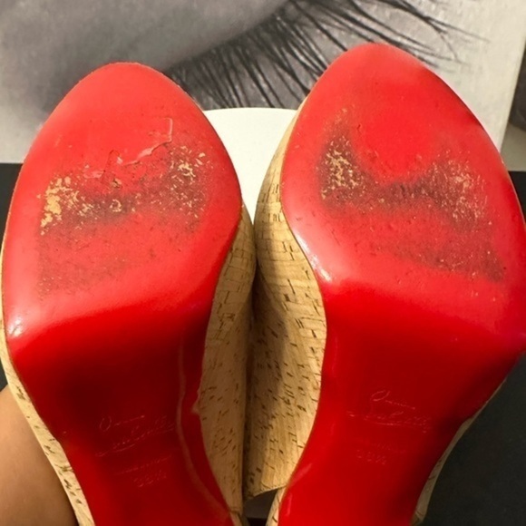 🌺 CHRISTIAN LOUBOUTIN 👠 Bianca Slingback 140mm Cork Platform Pump size 38.5 - Picture 15 of 16